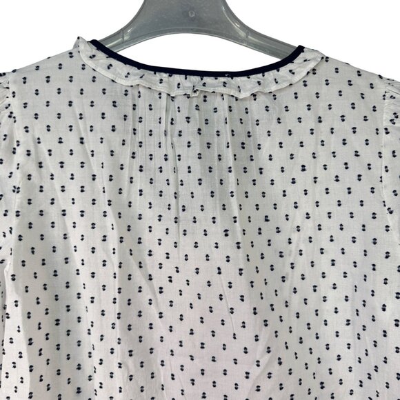 Loft Womens White & Navy Polka Dot Blouse Size S Petite - Picture 5 of 8